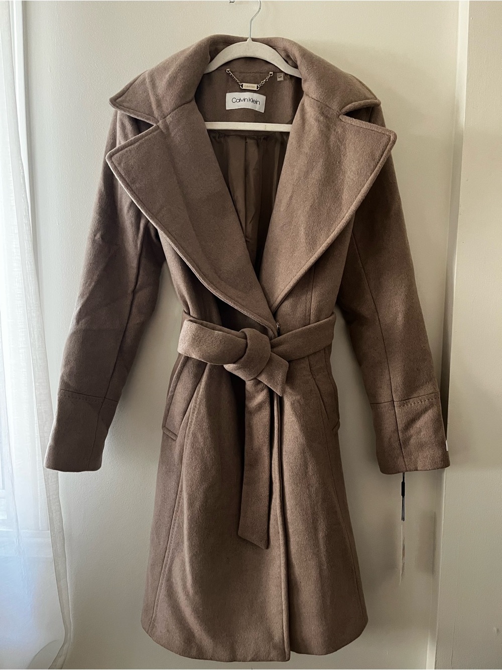Calvin Klein Women's Taupe Belted Trench Coat